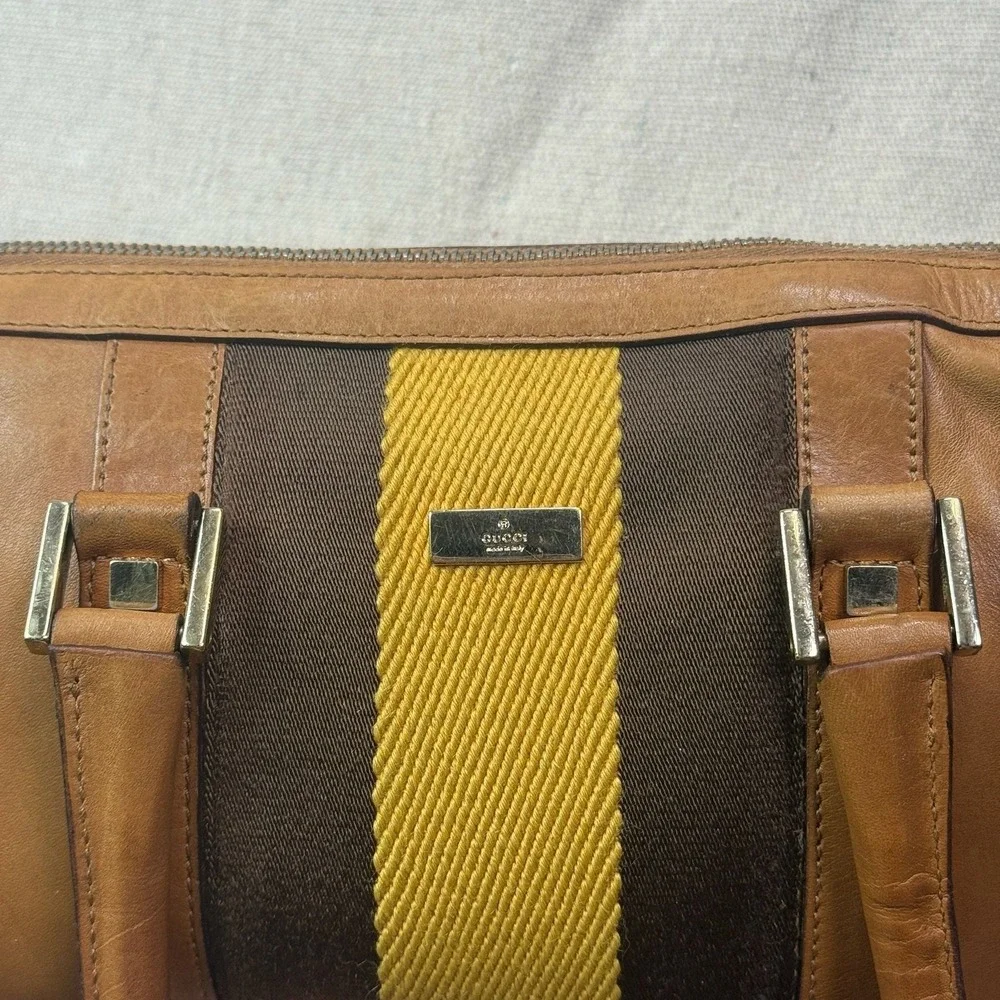 Vintage‎ Gucci Sherry Line Leather Boston Bag Tan Brown